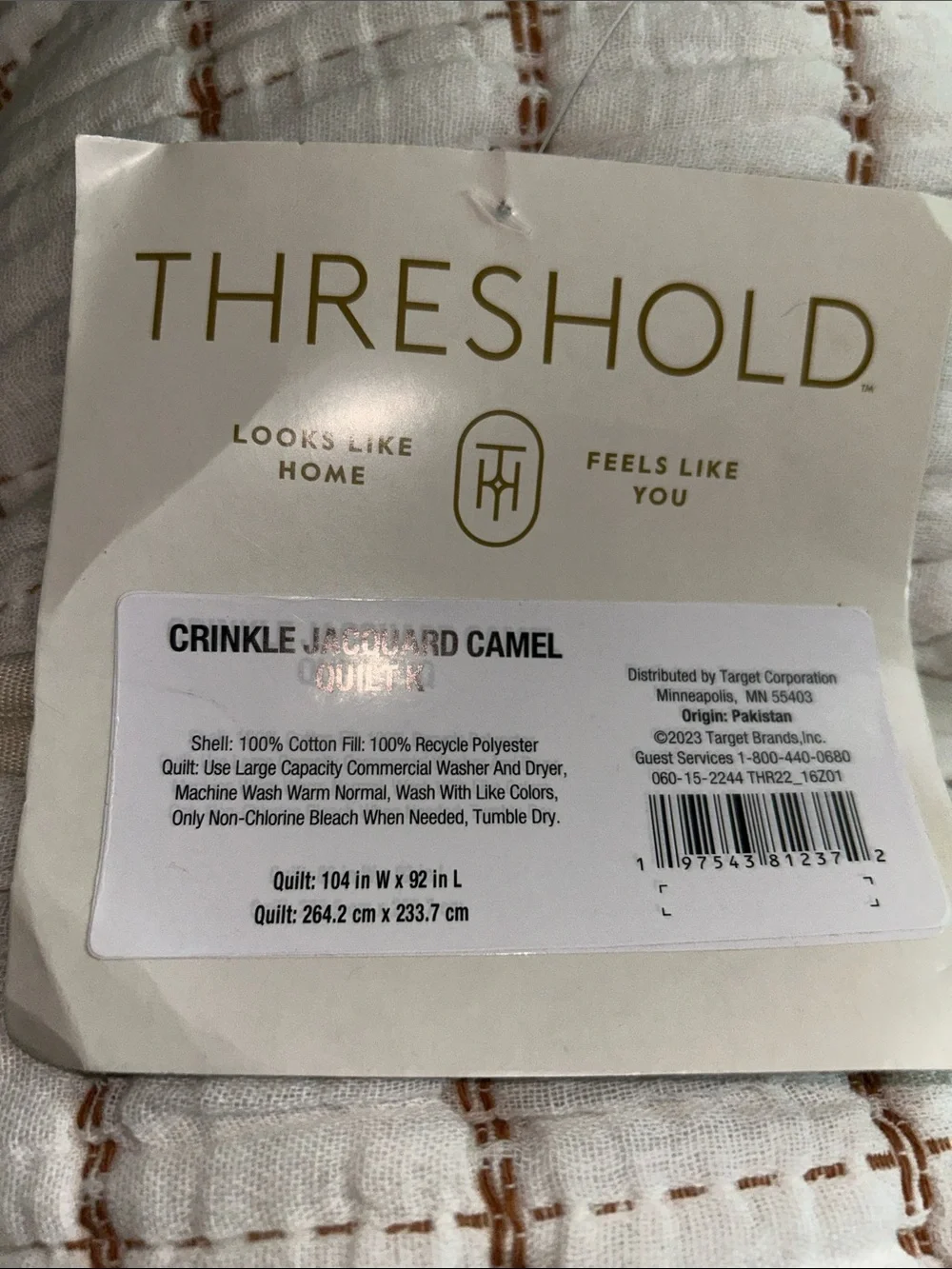 Threshold King Yarn Dye Crinkle Grid Quilt Ivory/Camel